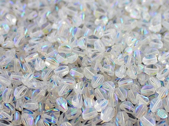 50 St. Pinch Gepresste Perlen 5x3,5mm, Böhmisches Glas, Kristall AB