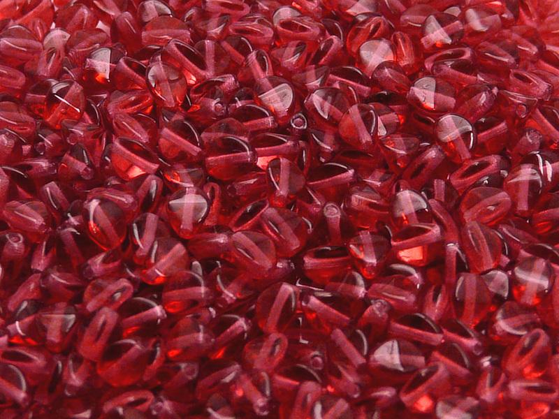 50 St. Pinch Gepresste Perlen 5x3,5mm, Böhmisches Glas, Rosa-Rot Transparent