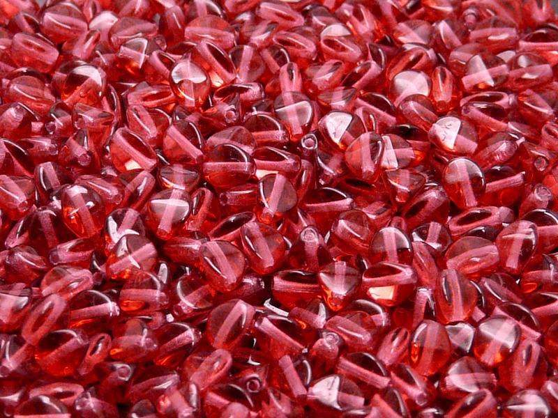 50 St. Pinch Gepresste Perlen 5x3,5mm, Böhmisches Glas, Rosa-Rot Transparent