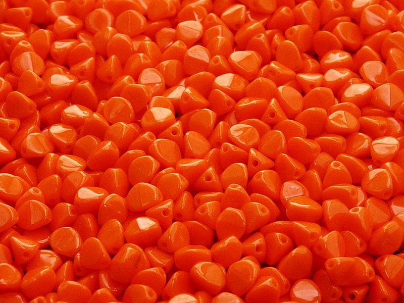 50 St. Pinch Gepresste Perlen 5x3,5mm, Böhmisches Glas, Opak Rot Orange