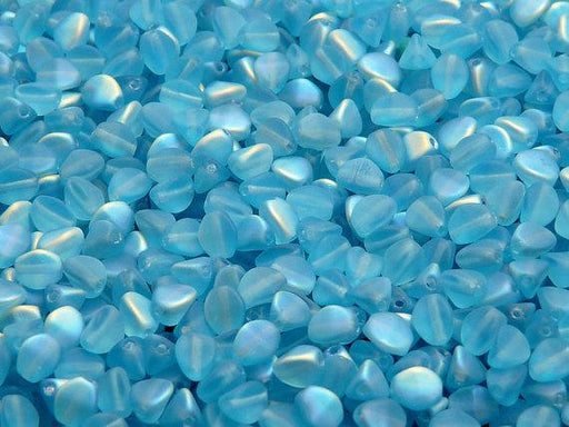 50 St. Pinch Gepresste Perlen 5x3,5mm, Böhmisches Glas, Aquamarin Blau Halb AB Matte
