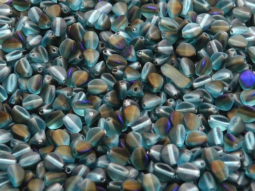50 St. Pinch Gepresste Perlen 5x3,5mm, Böhmisches Glas, Aquamarin Blau Azuro Matte