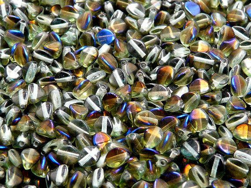 50 St. Pinch Gepresste Perlen 5x3,5mm, Böhmisches Glas, Peridot Grün Azuro