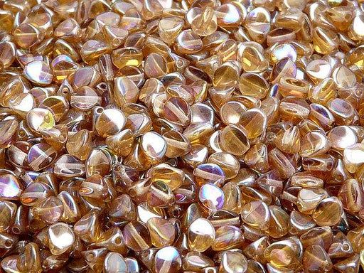 50 St. Pinch Gepresste Perlen 5x3,5mm, Kristall Braun schimmernd, Tschechisches Glas