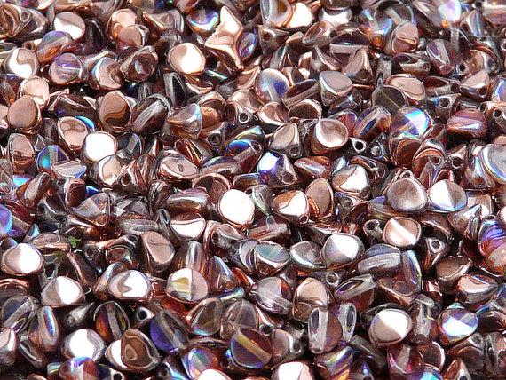 50 St. Pinch Gepresste Perlen 5x3,5mm, Kristall Kupfer schimmernd, Tschechisches Glas