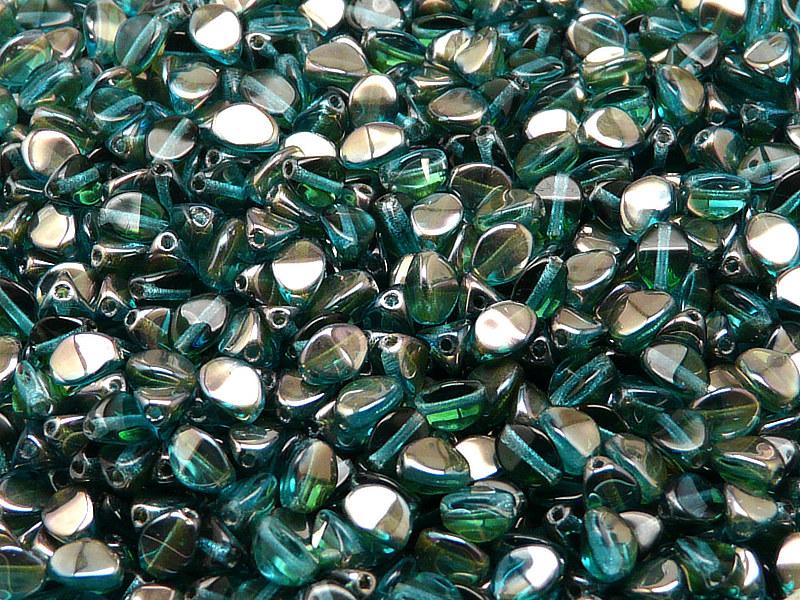 50 St. Pinch Gepresste Perlen 5x3,5mm, Böhmisches Glas, Aquamarin Blau Celsian