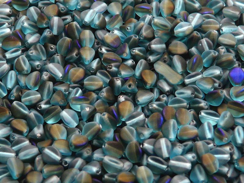 50 St. Pinch Gepresste Perlen 5x3,5mm, Böhmisches Glas, Aquamarin Blau Azuro