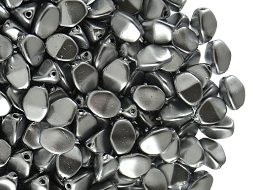 50 St. Pinch Beads gepresst 5x3,5mm, Silber Metallic, Tschechisches Glas