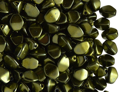 50 St. Pinch Beads gepresst 5x3,5mm, Grün Metallic, Tschechisches Glas