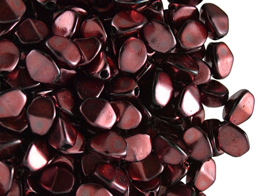 50 St. Pinch Beads gepresst 5x3,5mm, Burgundrot Metallic, Tschechisches Glas