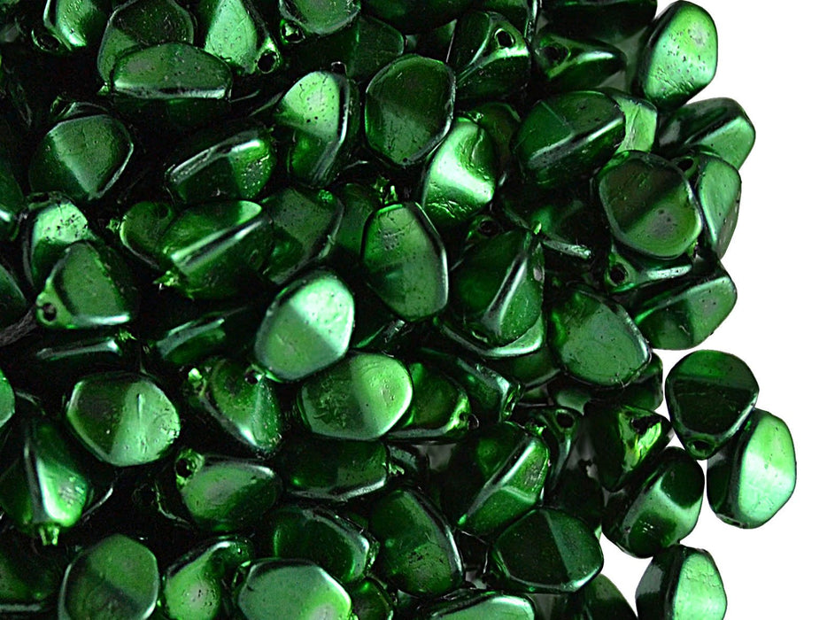 50 St. Pinch Beads gepresst 5x3,5mm, Smaragd Metallic, Tschechisches Glas