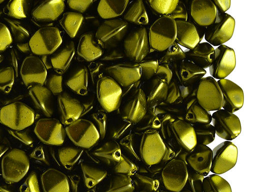 50 St. Pinch Beads gepresst 5x3,5mm, Olivin Metallic, Tschechisches Glas