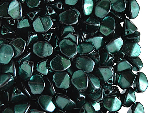 50 St. Pinch Beads gepresst 5x3,5mm, Dunkelcyan Metallic, Tschechisches Glas