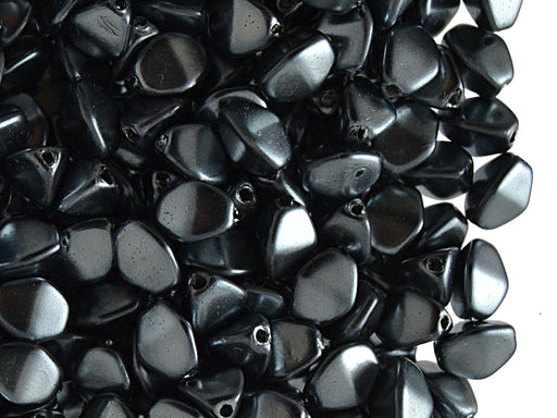50 St. Pinch Beads gepresst 5x3,5mm, Grau Metallic, Tschechisches Glas
