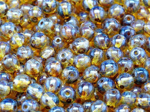 50 St. Runde Gepresste Perlen 6mm, Böhmisches Glas, Kristall Travertin