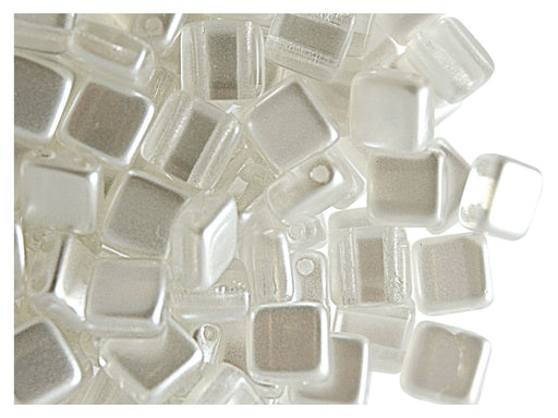 40 St. Tile Perle Perlen 6x6x3,2mm Zwei Löcher, Böhmisches Glas, Weiß Opal