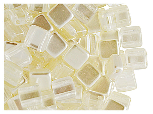 40 St. Tile Perle Perlen 6x6x3,2mm Zwei Löcher, Böhmisches Glas, Elfenbein