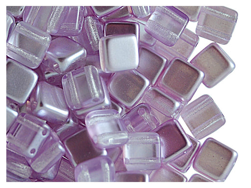 40 St. Tile Perle Perlen 6x6x3,2mm Zwei Löcher, Böhmisches Glas, Flieder