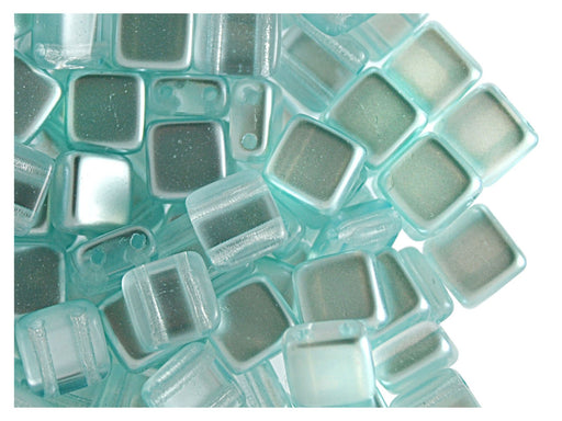 40 St. Tile Perle Perlen 6x6x3,2mm Zwei Löcher, Böhmisches Glas, Aqua