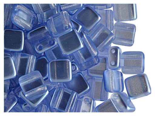 40 St. Tile Beads 6x6x3,2mm, 2-Loch, Hellblau, Tschechisches Glas