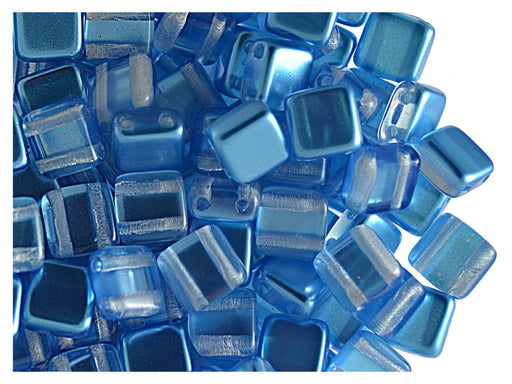 40 St. Tile Perle Perlen 6x6x3,2mm Zwei Löcher, Böhmisches Glas, Blau