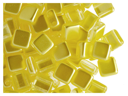 40 St. Tile Perle Perlen 6x6x3,2mm Zwei Löcher, Böhmisches Glas, Bernstein