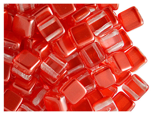 40 St. Tile Perle Perlen 6x6x3,2mm Zwei Löcher, Böhmisches Glas, Rot-Orange