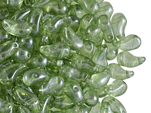 20 St. ZoliDuo® Recht Version Perlen, Teardrop 5x8mm mit zwei Löchern, Böhmisches Glas, Kristallgrüner Glanz