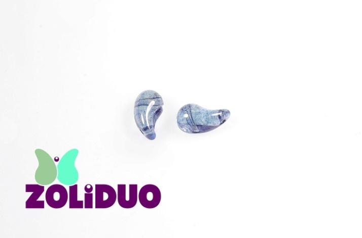 20 St. ZoliDuo® Recht Version Perlen, Teardrop 5x8mm mit zwei Löchern, Böhmisches Glas, Kristall-blauer Glanz