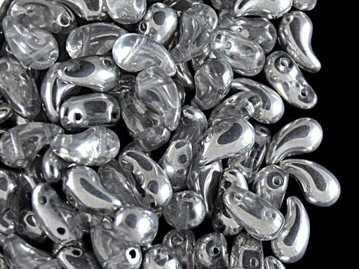 20 St. ZoliDuo® Recht Version Perlen, Teardrop 5x8mm mit zwei Löchern, Böhmisches Glas, Kristall-Labrador (Kristall-Silber)