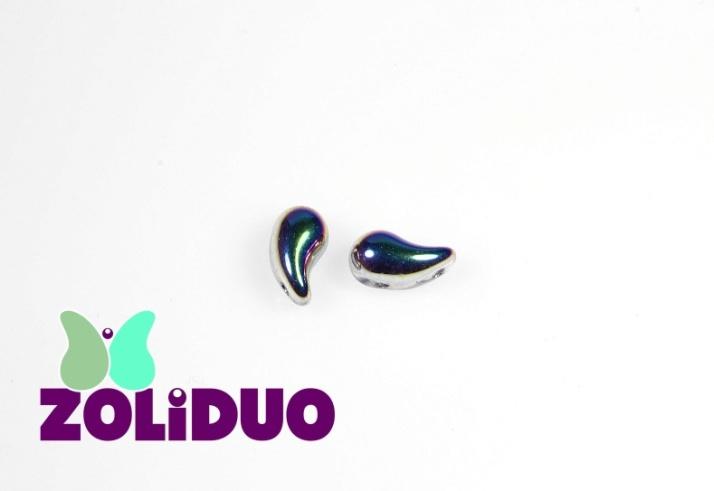 20 St. ZoliDuo® Recht Version Perlen, Teardrop 5x8mm mit zwei Löchern, Böhmisches Glas, Kristall Vitrail