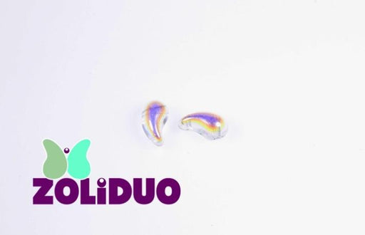 20 St. ZoliDuo® Recht Version Perlen, Teardrop 5x8mm mit zwei Löchern, Böhmisches Glas, Kristall AB