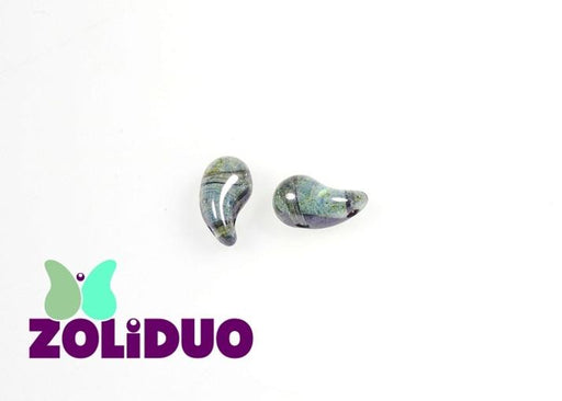 20 St. ZoliDuo® Recht Version Perlen, Teardrop 5x8mm mit zwei Löchern, Böhmisches Glas, Kristall Lazure Blau