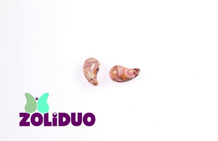 20 St. ZoliDuo® Recht Version Perlen, Teardrop 5x8mm mit zwei Löchern, Böhmisches Glas, Kristall Lazure Roman Rosa