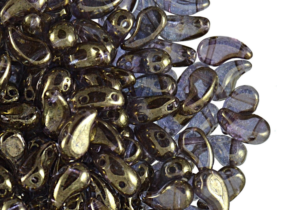20 St. ZoliDuo® Recht Version Perlen, Teardrop 5x8mm mit zwei Löchern, Böhmisches Glas, Kristall Gold Bronze