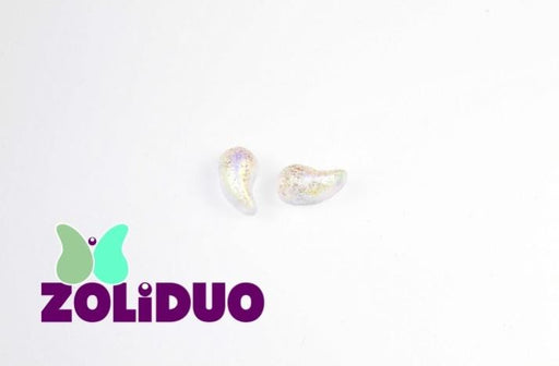 20 St. ZoliDuo® Recht Version Perlen, Teardrop 5x8mm mit zwei Löchern, Böhmisches Glas, Kristall Ätzen AB