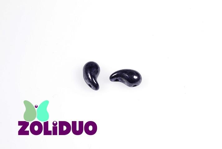 20 St. ZoliDuo® Recht Version Perlen, Teardrop 5x8mm mit zwei Löchern, Böhmisches Glas, Jet Hämatit (Jet Schwarzer Glanz)