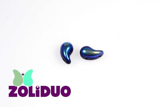 20 St. ZoliDuo® Recht Version Perlen, Teardrop 5x8mm mit zwei Löchern, Böhmisches Glas, Schwarz AB