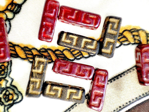 15 pcs Keltische Blockperlen 15x5 mm, Kristall Gold Bronze, Tschechisches Glas (Celtic Block Beads)