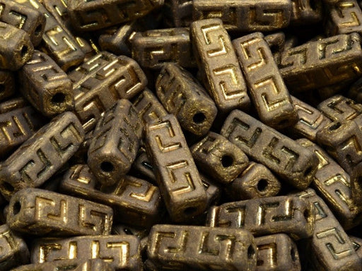 Keltische Blockperlen 15x5 mm Schwarz Matte Dunkel Gold Metallic Tschechisches Glas Farbe_Black Farbe_ Brown