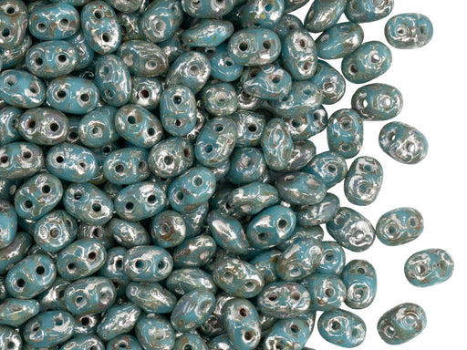 20 g SuperDuo Rocailles 2.5x5mm Zwei Löcher, Böhmisches Glas, Türkis Blau Picasso Luster