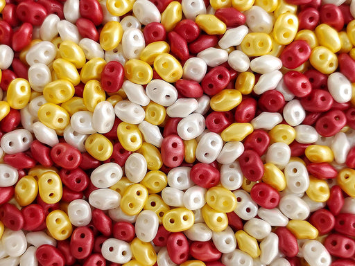 SuperDuo Rocailles 2.5x5mm Zwei Löcher Böhmisches Glas Alabaster Pastell Weiß Gelb Dunkelkoralle Tschechisches Glas Farbe_Multicolored