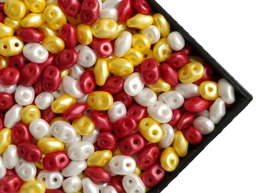 20 g SuperDuo Rocailles 2.5x5mm Zwei Löcher, Böhmisches Glas, Alabaster Pastell Weiß Gelb Dunkelkoralle, Tschechisches Glas (SuperDuo Seed Beads)