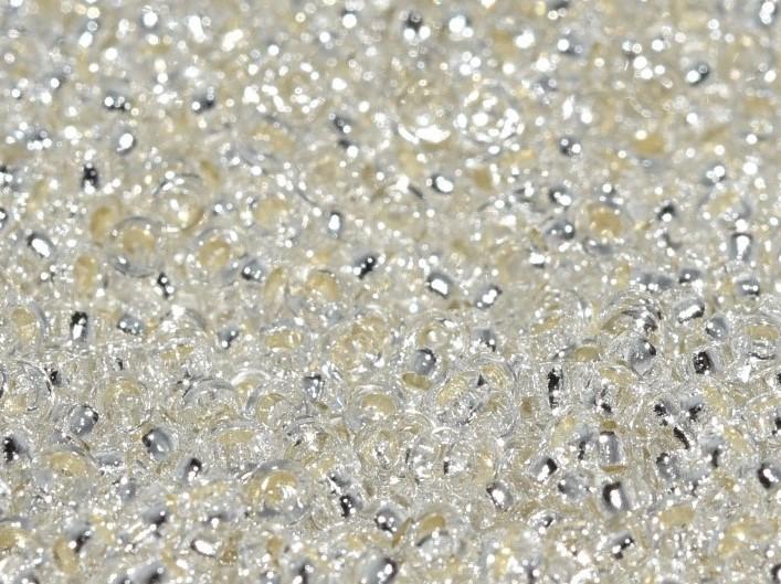 Zwischenperlen 2.2x1 mm Kristall mit versilbertem Loch  Japanische Glasperlen Miyuki Farbe_Clear Farbe_ Silver
