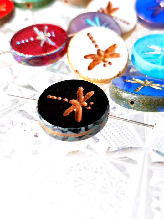 10 pcs Libelle Münzperlen 17 mm, Mix, Tschechisches Glas (Dragonfly Coin Beads)