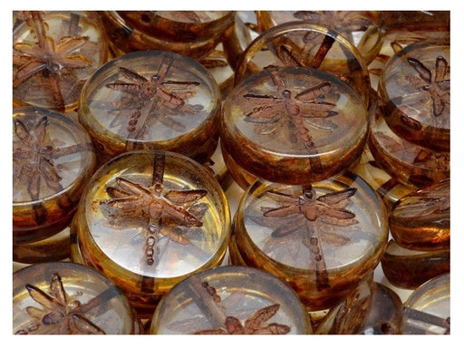 Libelle Münzperlen 17 mm Kristall Travertin Tschechisches Glas Farbe_Brown