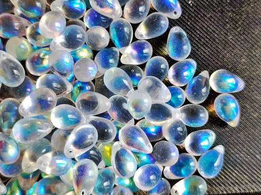 30 pcs Teardrop Perlen 6x9 mm, Kristall AB, Tschechisches Glas (Teardrop Beads)