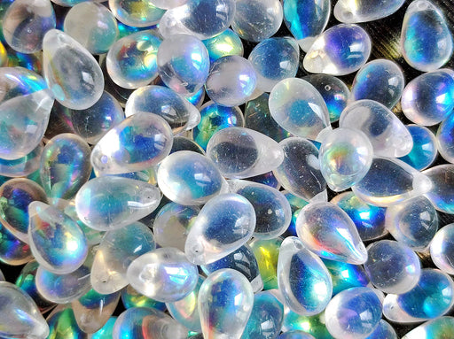 30 pcs Teardrop Perlen 6x9 mm, Kristall AB, Tschechisches Glas (Teardrop Beads)