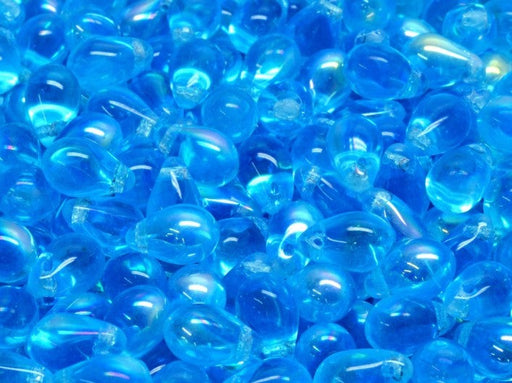 Teardrop Perlen 6x9 mm Aquamarin AB Tschechisches Glas Farbe_Blue