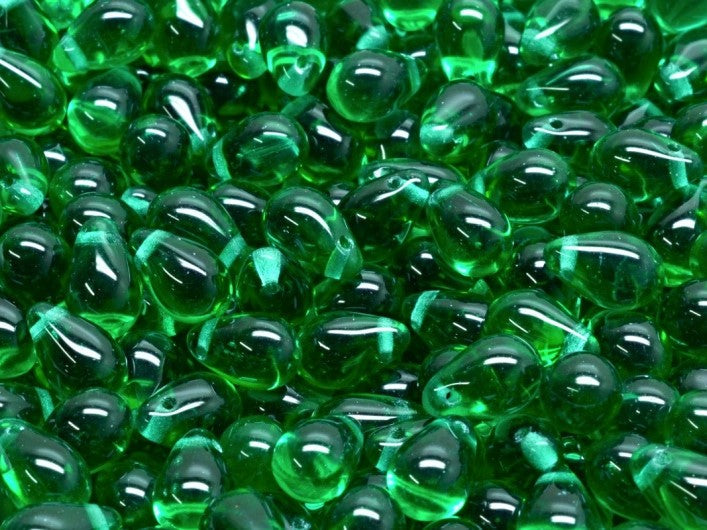 Teardrop Perlen 6x9 mm Smaragdgrün Tschechisches Glas Farbe_Green